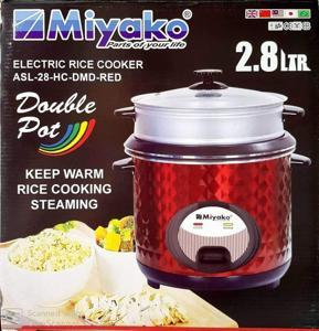 MIyako 2.8 Liter 3 IN 1 Automatic Rice Cooker - Double Pot Non Stick with Glass Lid ASL-28-HC-DMD-RED