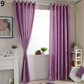 Through Rod/Perforated Pure Color Window Panel Drape Door Room Blackout Curtain