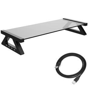 Computer Monitor Stand Multi-Function Desktop Monitor Stand Computer Screen Riser Tempered Glass Plinth