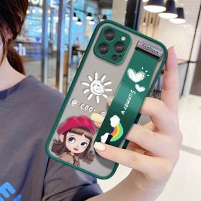 Hontinga for iPhone 12 Pro Back Cover With Wristband Cute Red Hood Girl Phone Casee Full Lens Protection Thin Frosted Cases