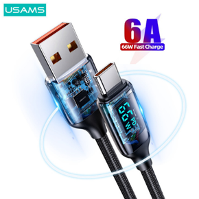 USAMS New Fashionable Digital Display 6A 66w Fast Charging Mobile accessories 100W Fast Charging Date Cable