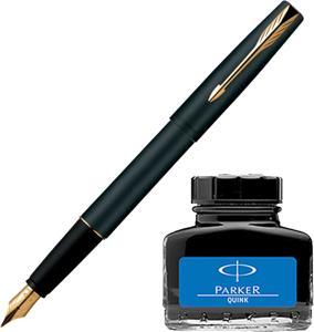Parker Frontier Matte Black GT Fountain Pen + Quink Ink Bottle - Blue (30ML)