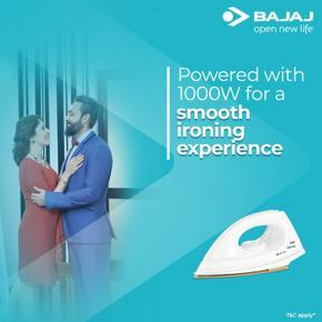 Bajaj DX-7 1000W Dry Iron with Advance Soleplate and Anti-bacterial German Coating Technology - White