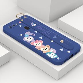 Hontinga for OPPO F9 Wrist Strap Case INS Cute Style Creative Cartoon Rabbit and Fox Cover Thin Square Edge Liquid Silicone Phone Case