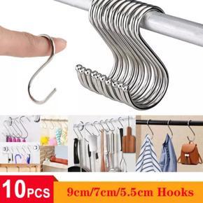 10pcs Stainless Steel S-Shape Hook Kitchen Bedroom Multi-function Railing S Hanger Hook Clasp Holder Hooks Hanging Storage Tools