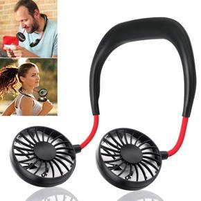 USB Rechargeable Wearable Portable Hand Free Neckband Fan Personal Mini Neck Double Fans 3 Speed Adjustable for Outdoor