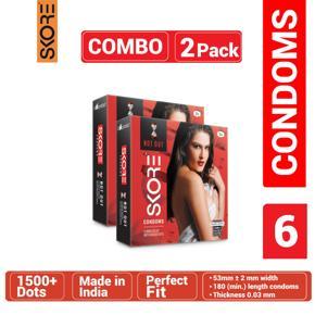 Skore - Not Out Climax Delay Condom With 1500+ Raised Dots - Combo Pack - 2 Packs - 3x2=6pcs Condoms