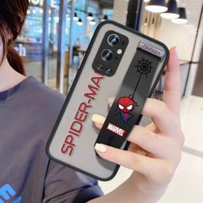 Hontinga for OnePlus 9 Pro Back Cover With Wristband Cartoon Spiderman Phone Casee Full Lens Protection Thin Frosted Cases