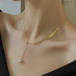 Trendy Simple Korean Style Fashion Adjustable Golden Pearl Chain Necklace for Girls Simple New Collection - Necklaces for Girls Stylish - Korean Style New Necklace for Women Simple Fashion