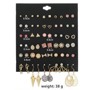 30 Pairs/set Fashion Earrings For Women Geometric Square Hexagon Stud Earrings Set Pink Rhinestone Earring Gift
