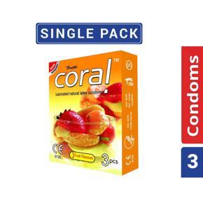 Coral - 3 Fruits Flavors Lubricated Natural Latex Condom - Single Pack - 3x1=3pcs