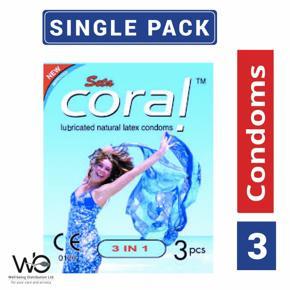 Coral - 3 in 1 Lubricated Natural Latex Condom - Single Pack - 3x1=3pcs