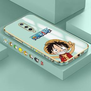 Hontinga for OnePlus 8 Case Luxury 6D Plating Soft Casing Silicone Square Frame Phone Cover Shiny Bling Side Print Anime Cartoon Happy Luffy Cases