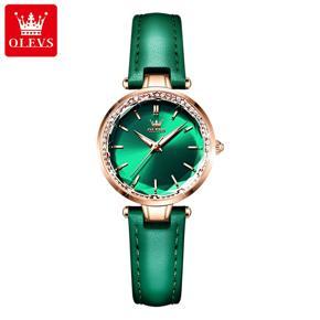 OLEVS Luxury Diamond-Studded Quartz Watch For Women Elegant Temperament Leather Strap Waterproof Wristwatch - 6645