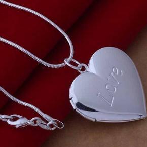 Women Men's 925 Silver Plated Heart Locket Photo Charm Pendant Chain Necklace