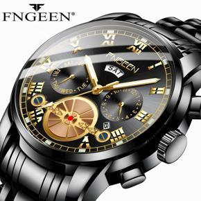 FNGEEN Top Brand Man's Stainless Steel Watch Luxury Business Waterproof Quartz Wrist Watches for Men Male relogio masculino