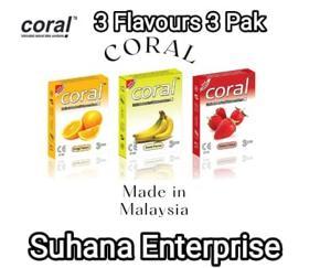 Coral - Lubricated Natural Latex Condom-3 Flavors 3 Pak 9 Pcs Condom