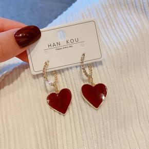 Korean  Fashion Red Love Heart Stud Earrings for Women Girl Vintage Trend  Drop Dangle Statement Geometric Jewelry Gift