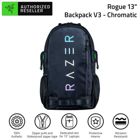 RAZER Rogue 13" Backpack V3 Compact Travel Backpack with 13" Laptop Compartment Water Resistant Anti-Wrinkle Polyester Exterior Bag
