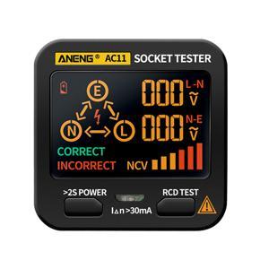 ANENG AC11 Socket Tester Electric Leakage Detector LCD Display Ground Wire Zero Line Live Wire Phase Multifunctional Electrical Electroscope RCD NCV Electric Tester Circuit Polarity Detector UK Plug