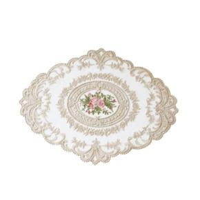 European Oval Embroidered Lace Fabric Transparent Placemat Coaster Coffee Table Mat Furniture Cover Cloth Gray