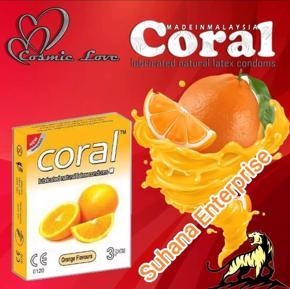 Coral - Orange Flavors Lubricated Natural Latex Condom - Single Pack - 3x1-3pcs