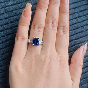 Emerald Cut Eternity Blue Stone Wedding Ring