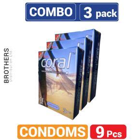 Coral Super Dotted Lubricated Natural Latex Condoms - Combo Pack - 3x3=9pcs