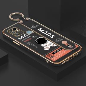 Hontinga for Infinix Hot 10 Back Cover With Wristband Luxury 6D Plating Cute Space Astronaut  Case Soft Silicone Square Phone Cases