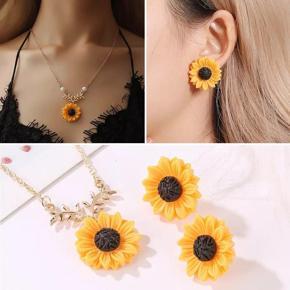 5 Pcs Sunflower Pendant Necklace Set With Pendant Necklace Earrings Bracelet Ring