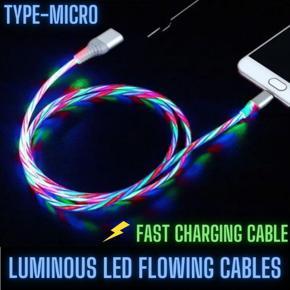 Luminous Type- B Cable Cord Led Light Up USB Charging Cable Led Flowing USB Micro Charger Cord Fast Charging Line Glow in the Dark