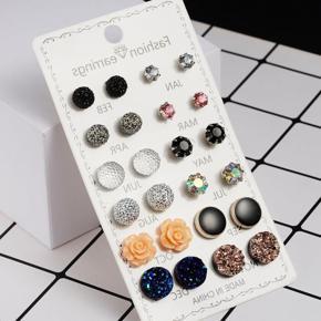 New Trendy Fashionable Mixed Design 12 Pairs = 24 Pcs Stud Earrings Set for Girls Simple Stylish New collection - Earrings Set 12 Pairs for Women Simple Top - Earring Set for Girls - Ear Rings Set 12 