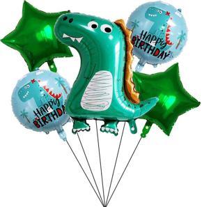 Cute Crown Dinosaur Foil Balloon Happy Birthday Party Decoration-5pcs