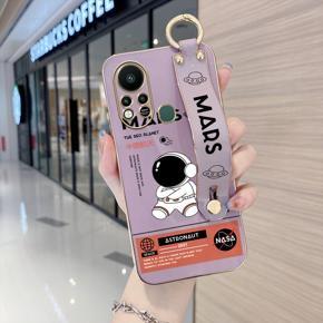 Hontinga for Infinix Hot 11S Back Cover With Wristband Luxury 6D Plating Cute Space Astronaut  Case Soft Silicone Square Phone Cases