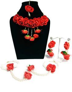 Exclusive Designer Artificial Flower Jewellery Set (Red Colour)