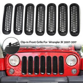 Front Grill Mesh Inserts Kit,for Jeep Wrangler JK 2007-2017 Honeycomb Clip-in Grille Guard Mesh Grille Decoration