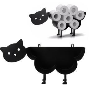 Black Cat Toilet Roll Holder Paper Bathroom Iron Storage Free-Standing Crafts Ornaments Roll Paper Towel Holder
