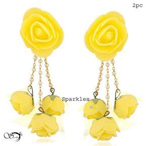 Artificial flower Earrings Set yellow Color 2 pc For Girls