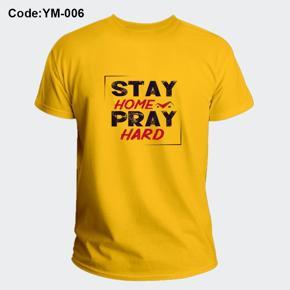 Stay Home Yellow Half Sleeve T-Shirt For Men