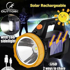 Outtobe LED Handheld Flashlig-hts Rechargeable LED Spotl-ight Super Bright High Powered Searchl-ight Solar Lantern Flashl-ight Searchl-ight With Side Li-ght Waterproof Flashl-ights Outdoor