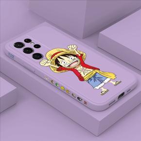 Hontinga for Samsung S21 Ultra 5G Case Side Design Anime Cartoon Luffy Back Cover Soft Square Edge Pattern Liquid Silicone Trend Phone Cases