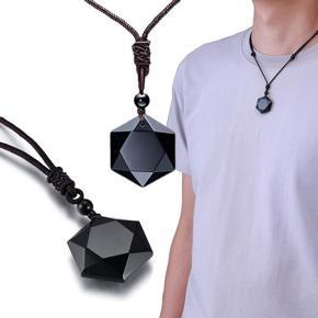 Obsidian Six Pointed Star Pendant Energy Stone Pendulum Creative Necklace Male Personality Gift