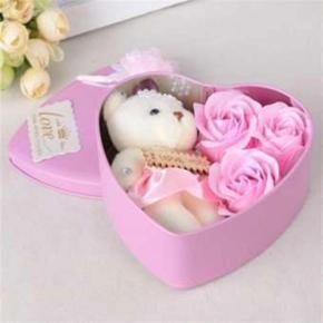 Love Gift -Heart Shape Gift Box (Flowers With Soft Teddy) - 11cm*11.8cm