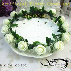 Artificial White Rose Flower Crown For Girls & Women -1pc