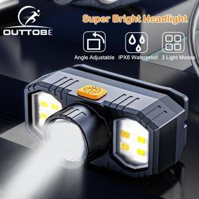 Outtobe Headlamps LED Headlamp Rechargeable LED Headlight Portable Headlight Torch Outdoor Waterproof Headlight Torch Flashlight Fishing Headlamp with USB Charging Cable for Running Fishing Hunting Wi