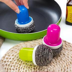 Pack Of 2 Kitchen stainless steel wire Ball Long Handle Brush Washing Dish Pot Cleaning Ball Brush Home Accessories kitchen supplies