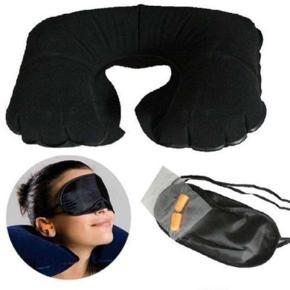 Air Inflatable Cushion Sleep Mask Neck Pillow and Eye Shad - Black