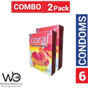 Coral - 3 Fruits Flavors Lubricated Natural Latex Condoms - 2 Pack Combo - 3x2=6pcs