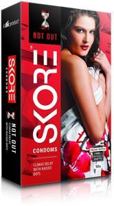 Skore NOT OUT Climax Delay With Raised Dots Condom - Packet of 10 Pieces Condoms