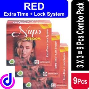 Nups Extra Time Lock System Condom 3x3=9pcs - Red ( Combo Pack )